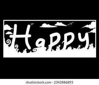 Feliz diseño vectorial de tipografía blanco. Se puede imprimir en camiseta