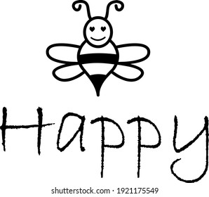happy typography vector text design with bee clip art.