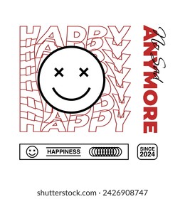 Happy typography with warped text isolated on white background, design for streetwear, poster, and other.