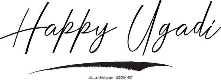 Happy Ugadi Calligraphy Black Color Text On White Background
