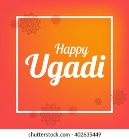 Happy Ugadi card template with flower mandala poster vector