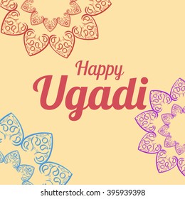 Happy Ugadi card template with mandala vector