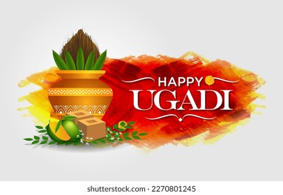 Happy Ugadi celebrating Indian Hindu religious festival
