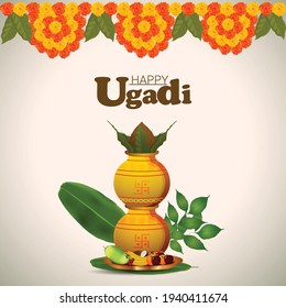 Happy ugadi celebration greeting card. Creative illustration of happy ugadi