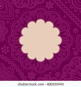 Happy Ugadi day, Template Vector greeting card with floral mandala frame. Emprty Banner template for text design for Cudi Padwa, Indian lunar new year celebration