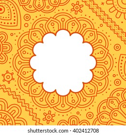 Happy Ugadi day, Template Vector greeting card with floral mandala frame. Emprty Banner template for text design for Gudi Padwa, Indian lunar new year celebration, mandala background, mandala vector