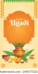 Ilustración del tradicional festival Ugadi como fondo de la festividad del Nuevo Año para los estados de Andhra Pradesh, Telangana y Karnataka en India