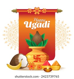 happy ugadi festival celebration greeting background vector