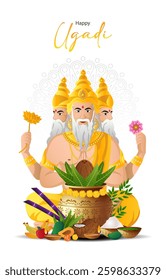 Happy Ugadi Festival for india holiday event. lord brahma, vector eps 10