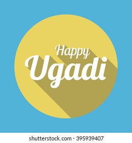 Happy Ugadi in flat style with long shadow card template vector