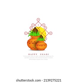 Happy Ugadi Greeting Card Background With Kalash.