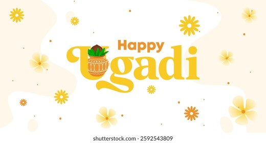 Happy Ugadi Greeting Card Festive Typography Design Indian New Year Vector Illustration