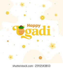 Happy Ugadi Greeting Card Festive Typography Design Indian New Year Vector Illustration