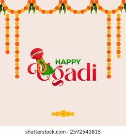 Happy Ugadi Greeting Card Festive Typography Design Indian New Year Vector Illustration