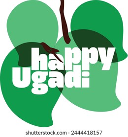 happy ugadi Greeting card with Kalash and mango leaf Jaggery mango bannana lamp for Indian New Year festival Ugadi Gudi Padwa