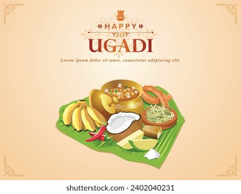 Happy ugadi greeting card with Typography. Indian holiday. vector illustration.