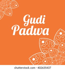 Happy Ugadi Gudi Padwa card with white mandala vector