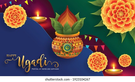 Happy Ugadi Gudi Padwa Indian Festival Stock Vector (Royalty Free ...