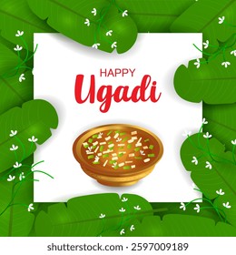 Happy Ugadi holiday festival background celebrated as Hindu New Year in South India Andhra Pradesh, Karnataka, Telangana and Goa in vector