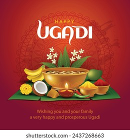 happy Ugadi New Year festival. holiday celebrated by the inhabitants of Karnataka and Andhra Pradesh. abstract vector illustration graphic design.