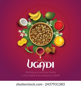 happy Ugadi New Year festival. holiday celebrated by the inhabitants of Karnataka and Andhra Pradesh. abstract vector illustration graphic design.