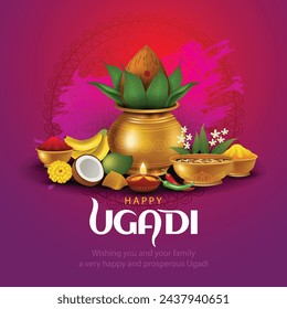 happy Ugadi New Year festival. holiday celebrated by the inhabitants of Karnataka and Andhra Pradesh. abstract vector illustration graphic design.