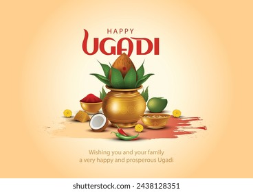 Feliz festival de Año Nuevo Ugadi. fiesta celebrada por los habitantes de Karnataka y Andhra Pradesh. ilustración vectorial abstracta diseño gráfico.