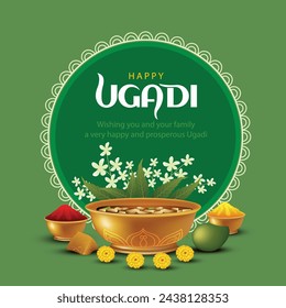 happy Ugadi New Year festival. holiday celebrated by the inhabitants of Karnataka and Andhra Pradesh. abstract vector illustration graphic design.