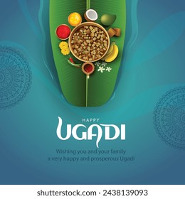 happy Ugadi New Year festival. holiday celebrated by the inhabitants of Karnataka and Andhra Pradesh. abstract vector illustration graphic design.