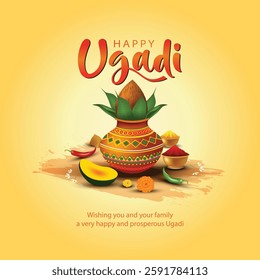 happy Ugadi New Year festival. holiday celebrated by the inhabitants of Karnataka and Andhra Pradesh. abstract vector illustration graphic design.