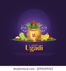 Happy Ugadi New Year festival. holiday celebrated in Karnataka and Andhra Pradesh. Creative vector illustration graphic design.