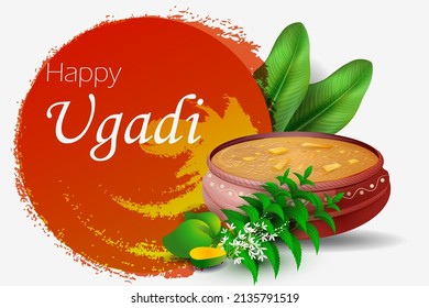 Happy Ugadi New Year's Day festival of Andhra Pradesh, Telangana, and Karnataka in India .Vector illustration