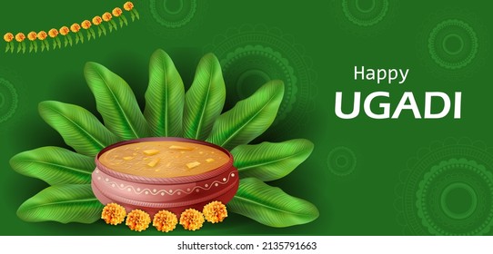 Feliz festival del Año Nuevo Ugadi al Día de Andhra Pradesh, Telangana y Karnataka en India.