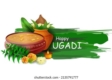 Happy Ugadi New Year's Day festival of Andhra Pradesh, Telangana, and Karnataka in India .Vector illustration