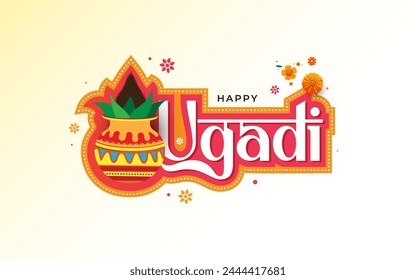 Happy Ugadi Typographic Vector Greeting Background Template Design
