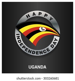 Feliz dia da independência de Uganda Bandeira emblema de metal - Dia Nacional fronteira de prata - Ilustração vetorial