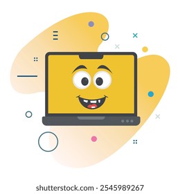 Happy Ugly Facial Expression on Laptop Screen - Technology Illustration Design for Digital Media |  icon design Happy Ugly Emoji Laptop