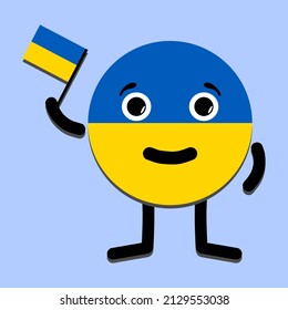 A happy Ukraine country is depicted as a patriot character holding a national flag in his hand. The concept of the independence. Abstract patriotic peace Ukrainian symbol. I support freedom Ukraine