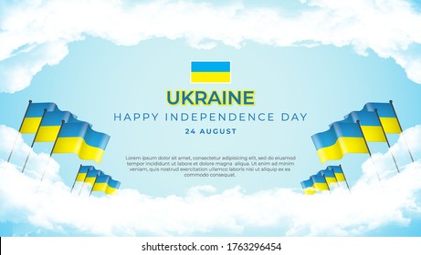 Happy Ukraine independence day. The background of the flag banner fluttered above the sky and clouds. Greetings patriotic nation vector