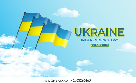Happy Ukraine independence day. The background of the flag banner fluttered above the sky and clouds. Greetings patriotic nation vector