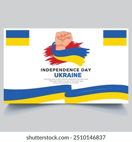 Happy Ukraine independence Day Banner and hand flag design vector