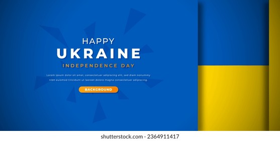Happy Ukraine Independence Day Design Paper Cut Shapes Background Illustration for Poster, Banner, Advertising, Greeting Card