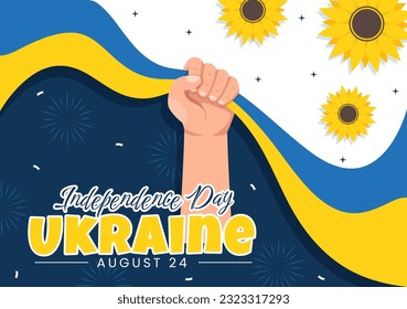 Happy Ukraine Independence Day Vector Illustration on 24 August with Ukrainian Flag Background in National Holiday Flat Cartoon Hand Drawn Templates