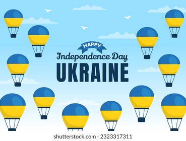 Happy Ukraine Independence Day Vector Illustration on 24 August with Ukrainian Flag Background in National Holiday Flat Cartoon Hand Drawn Templates