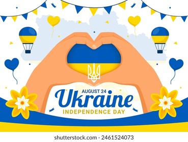 Happy Ukraine Independence Day Vector Illustration on 24 August with Ukrainian Flag Background in National Holiday Flat Cartoon Background