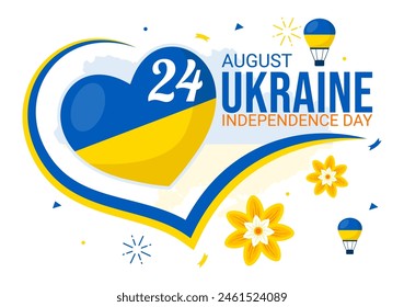 Happy Ukraine Independence Day Vector Illustration on 24 August with Ukrainian Flag Background in National Holiday Flat Cartoon Background