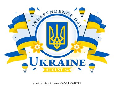 Happy Ukraine Independence Day Vector Illustration on 24 August with Ukrainian Flag Background in National Holiday Flat Cartoon Background