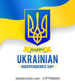 Happy Ukrainian Independence day greeting card vector illustration. Flag of Ukraine waving