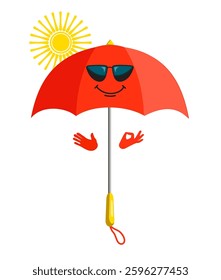 Happy  umbrella in sunglasses. Good weather. Symbol of sunny weather without rain.