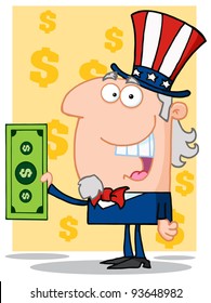 Happy Uncle Sam With Holding A Dollar Bill